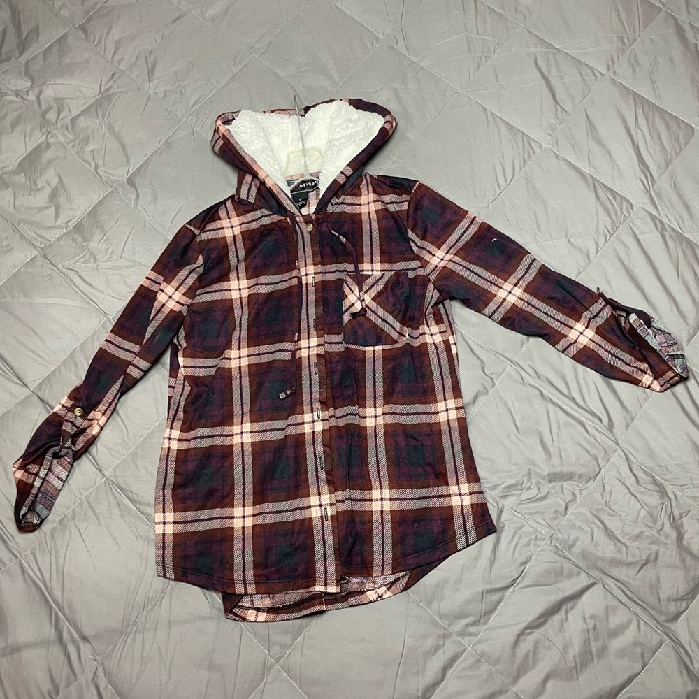 Polly & Esther Checkered Hooded Shirt